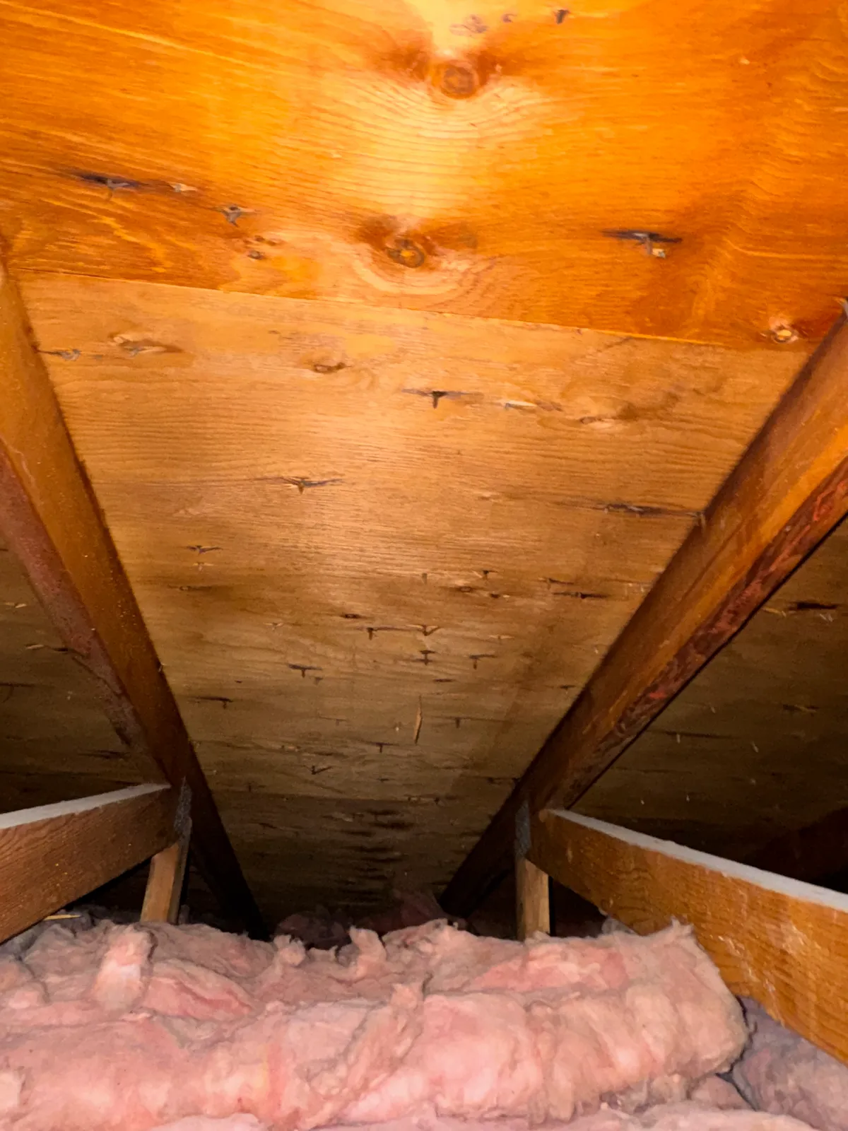 Plywood roof decking viewed from the attic of a Utah home