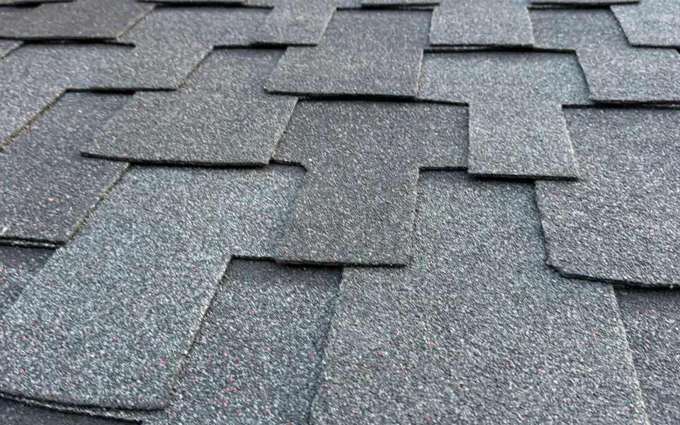 Close-up of newly installed architectural field shingles